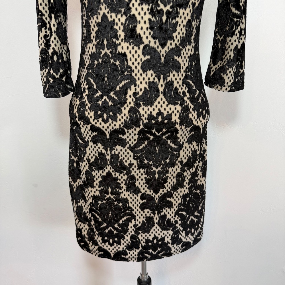 Free People Velvet Burnout Lace Mini Dress Black Cream Dark Feminine Gothic S - Picture 2 of 12